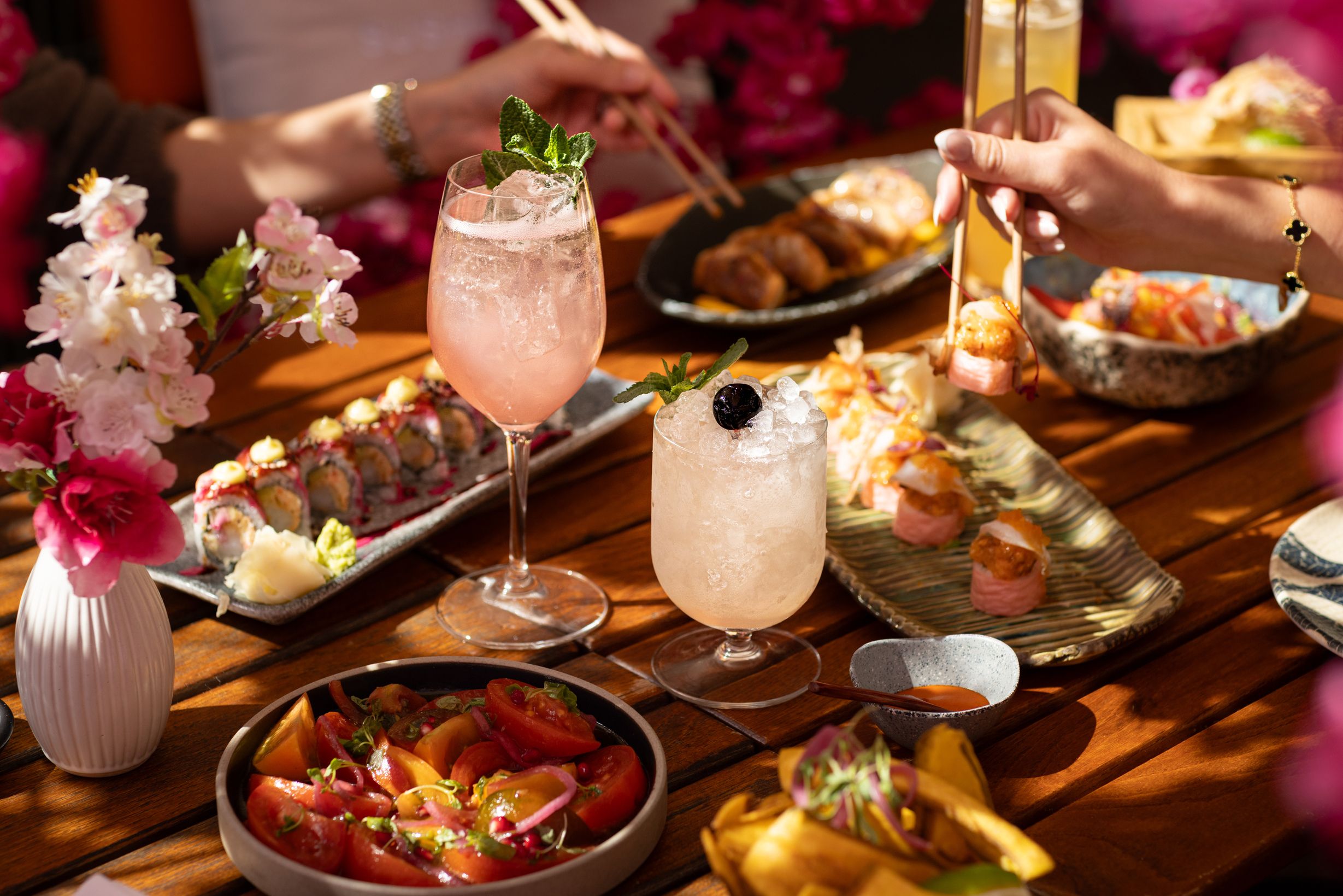 Sakura Spring Terrace cocktails and food