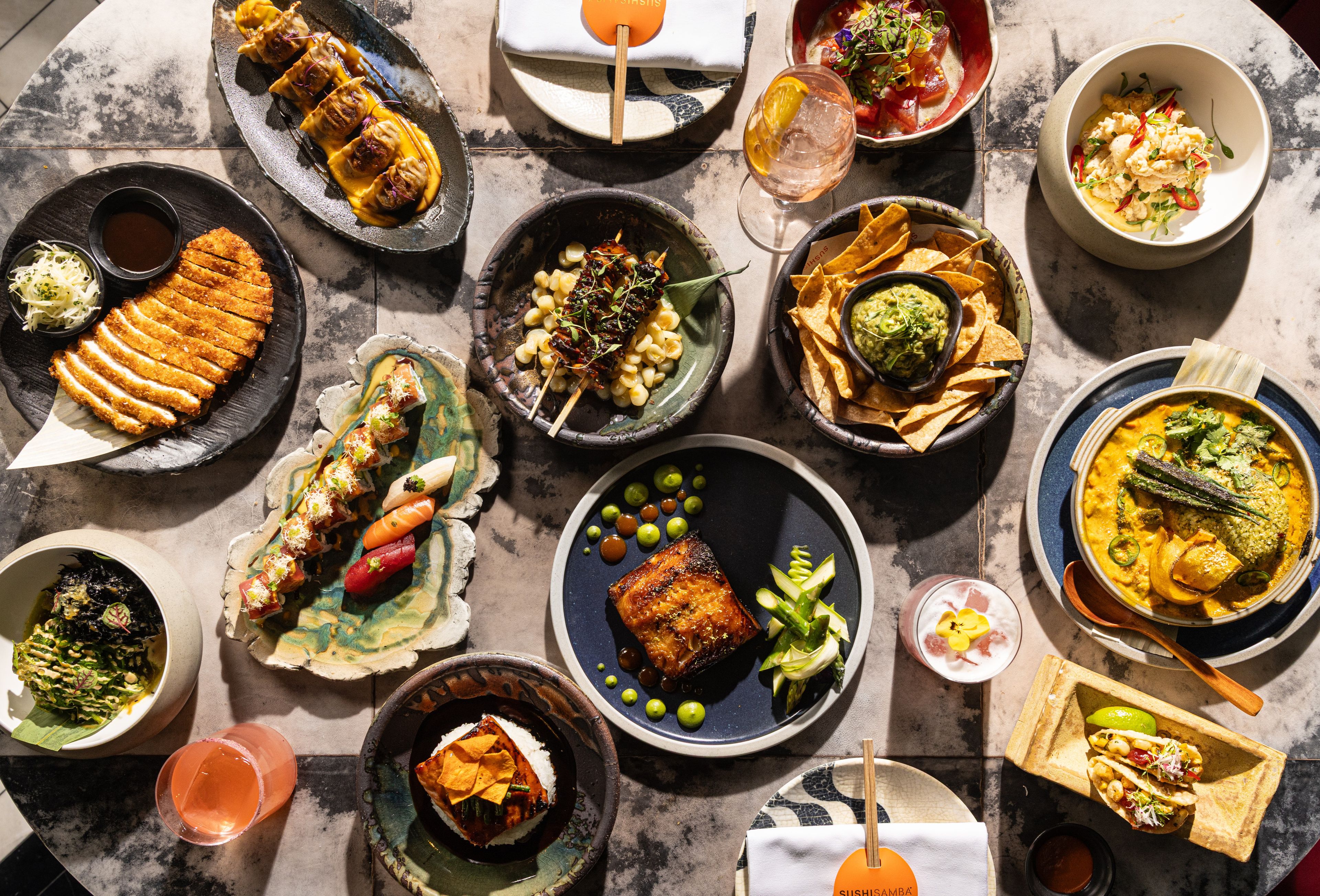 A table filled with dishes from the Vivo Menu at Covent Garden