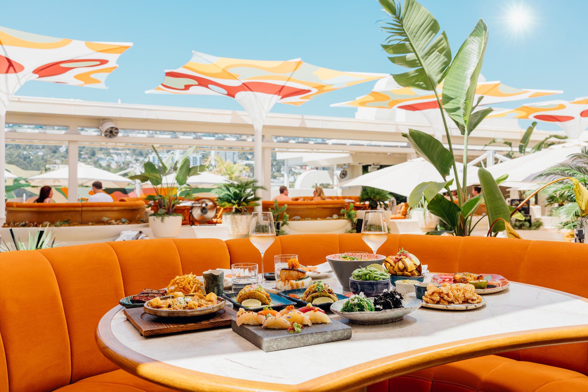 SUSHISAMBA Los Angeles VIVO LUNCH menu on the table, in the rooftop setting