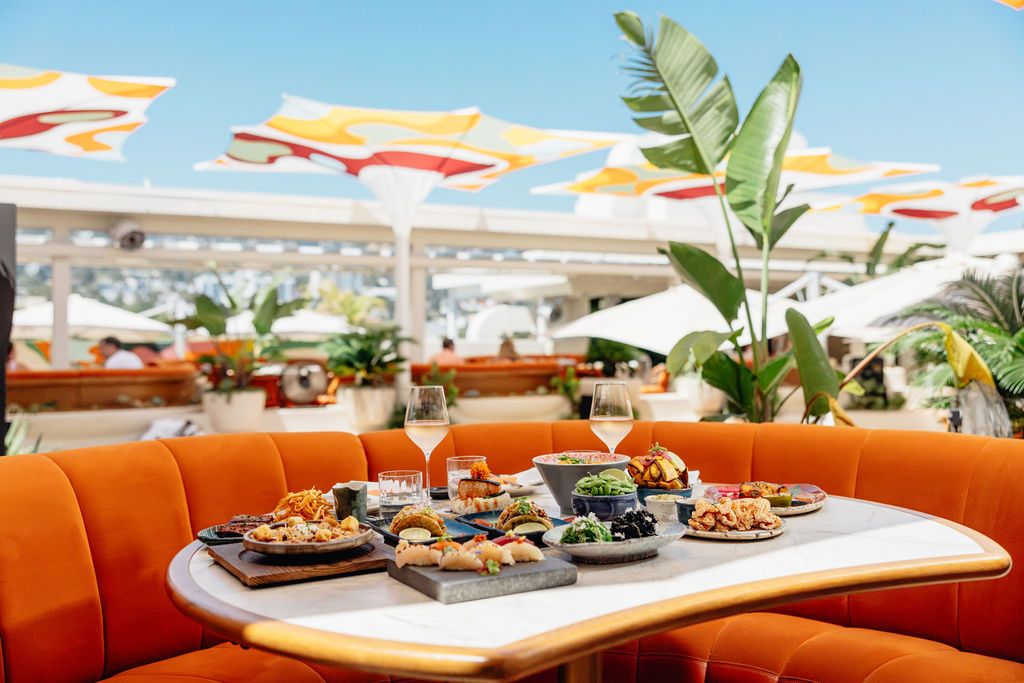 SUSHISAMBA Los Angeles VIVO LUNCH menu on the table, in the rooftop setting