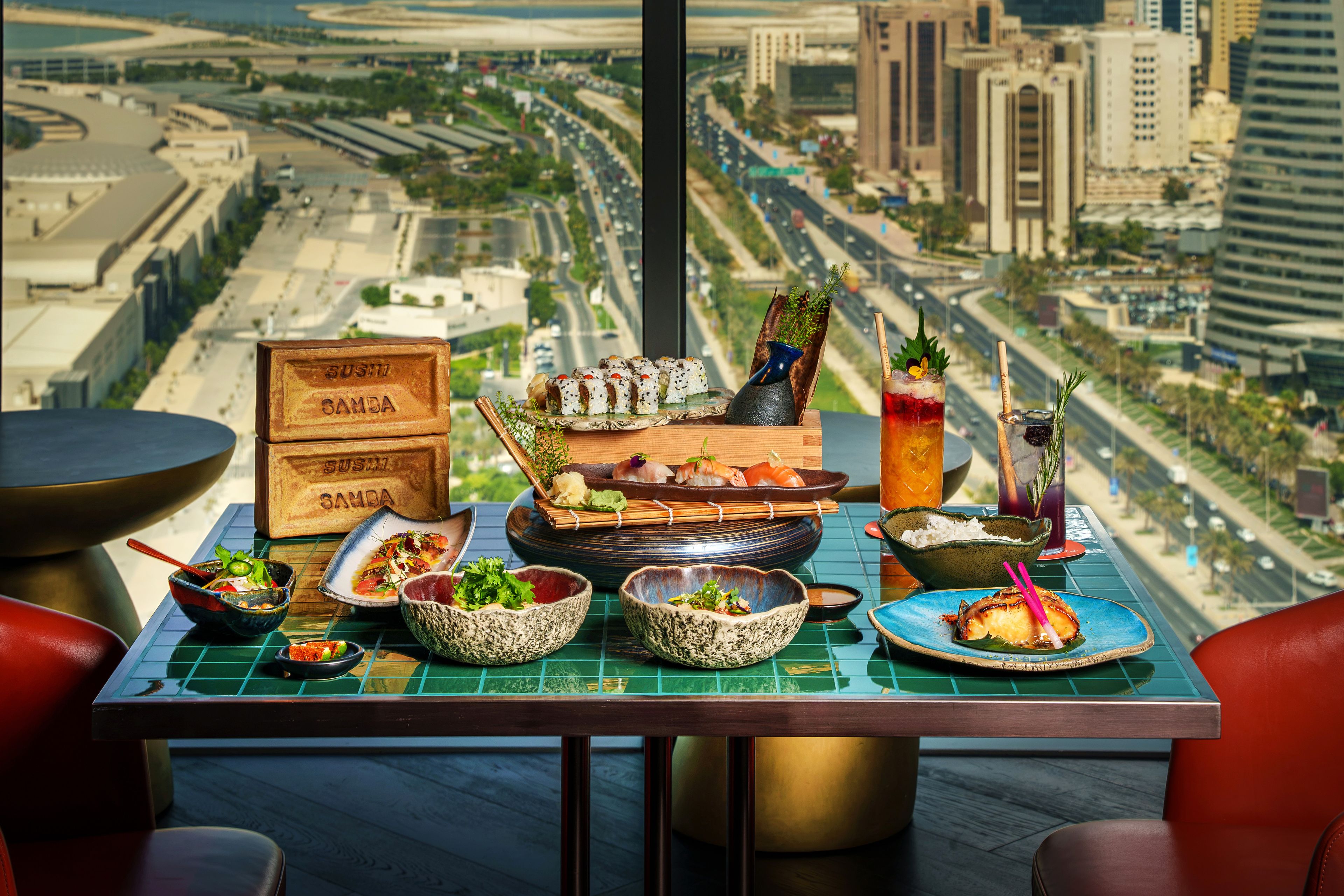 SUSHISAMBA Bahrain Vivo lunch on table with a view